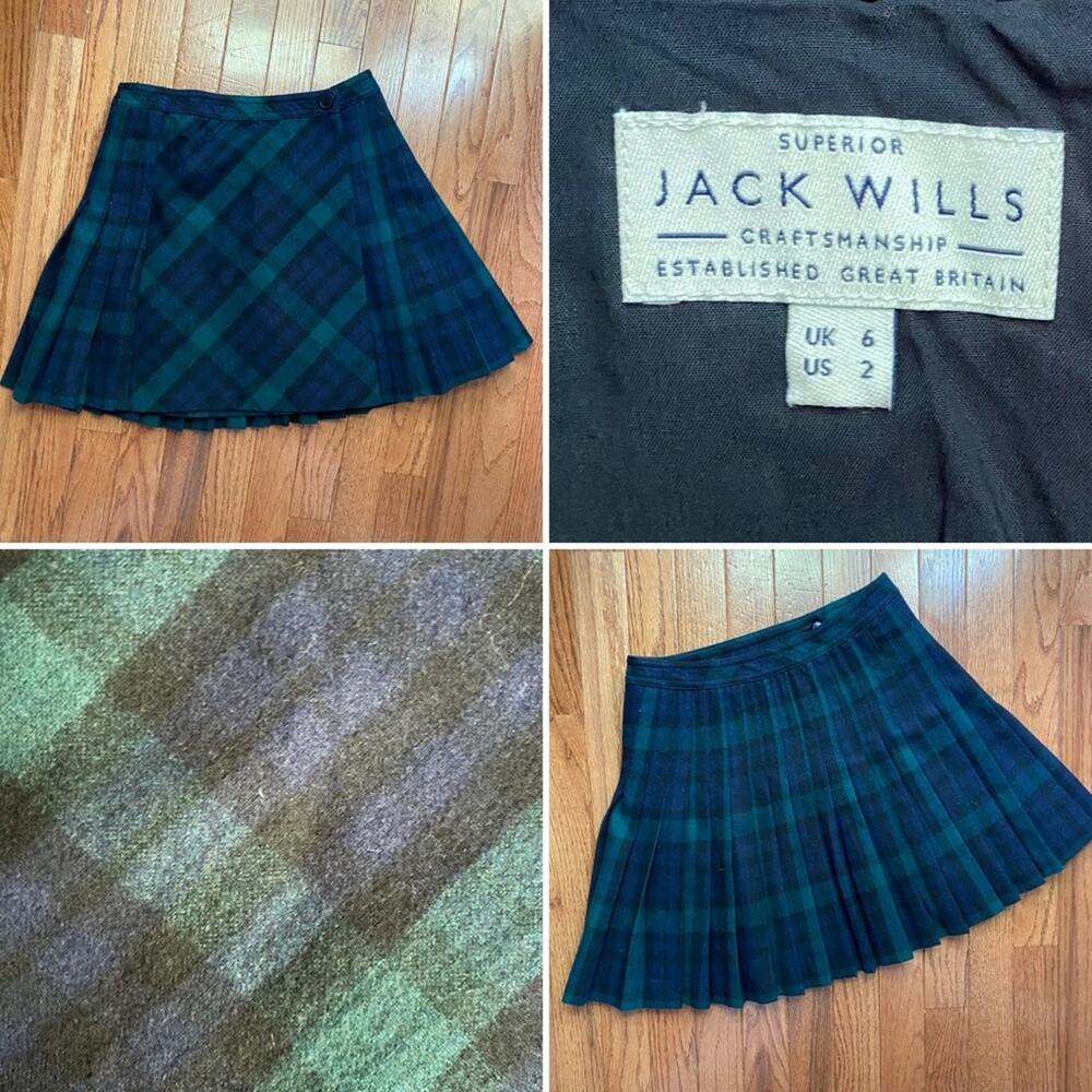Jack Wills $105 Halesowen Wool Black Watch Tartan Mini Skirt Kilt UK6 US2 NWOT